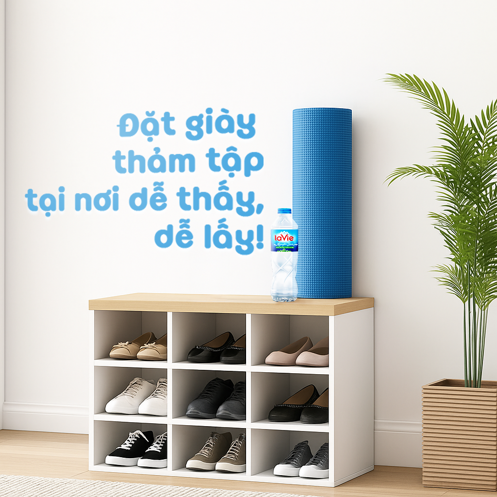 Đặt giày/ thảm tập tại nơi dễ thấy, dễ lấy! 