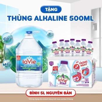[Chỉ KH mới] Mua 2 thùng Nước Khoáng Thiên Nhiên La Vie 5L tặng 1 Thùng 500ml La Vie+ kiềm