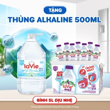 [Chỉ KH mới] Mua 2 thùng Nước Khoáng Thiên Nhiên La Vie Vị dịu nhẹ 5L tặng 1 Thùng 500ml La Vie+ kiềm