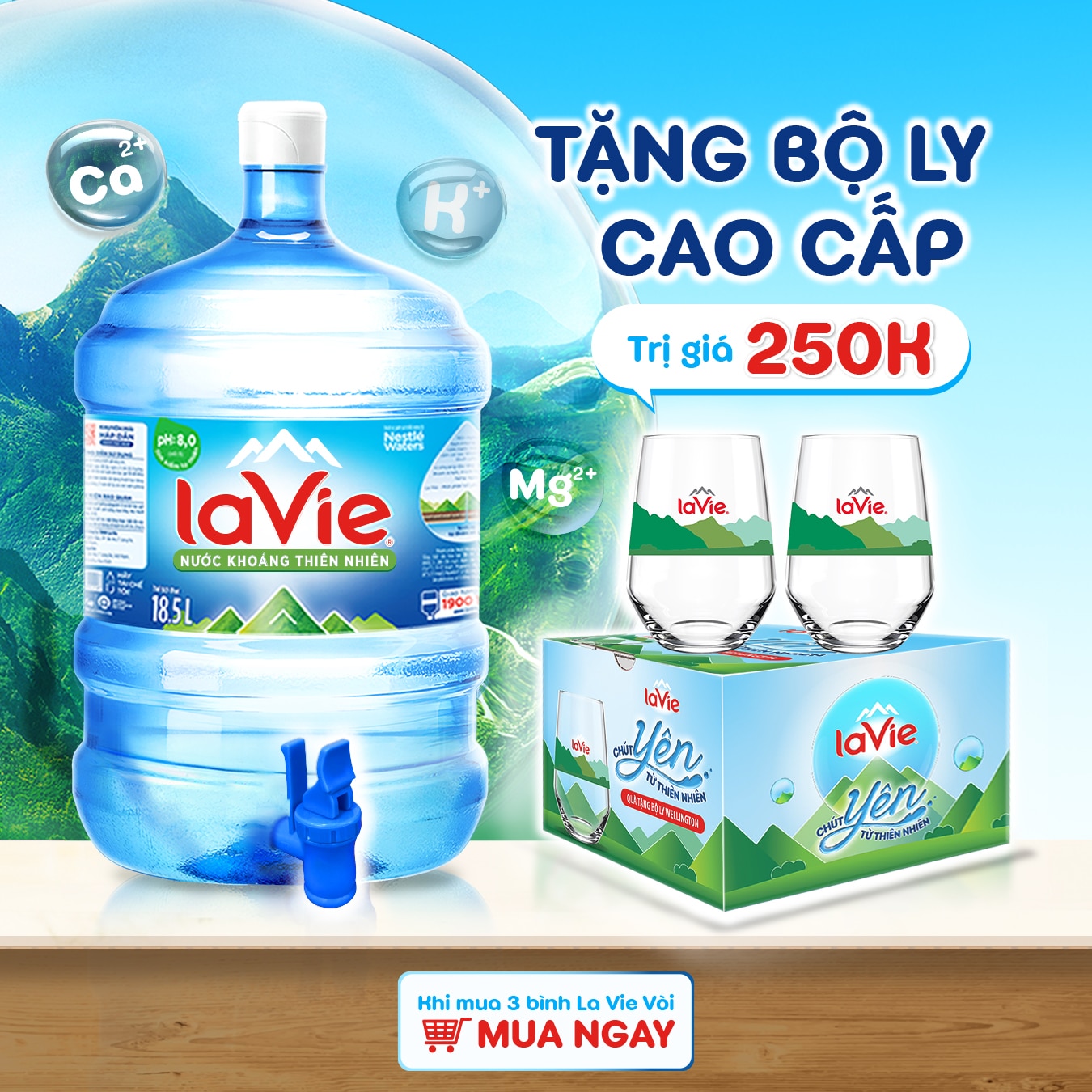mua 3 bình lớn Lavie tặng bộ ly cao cấp